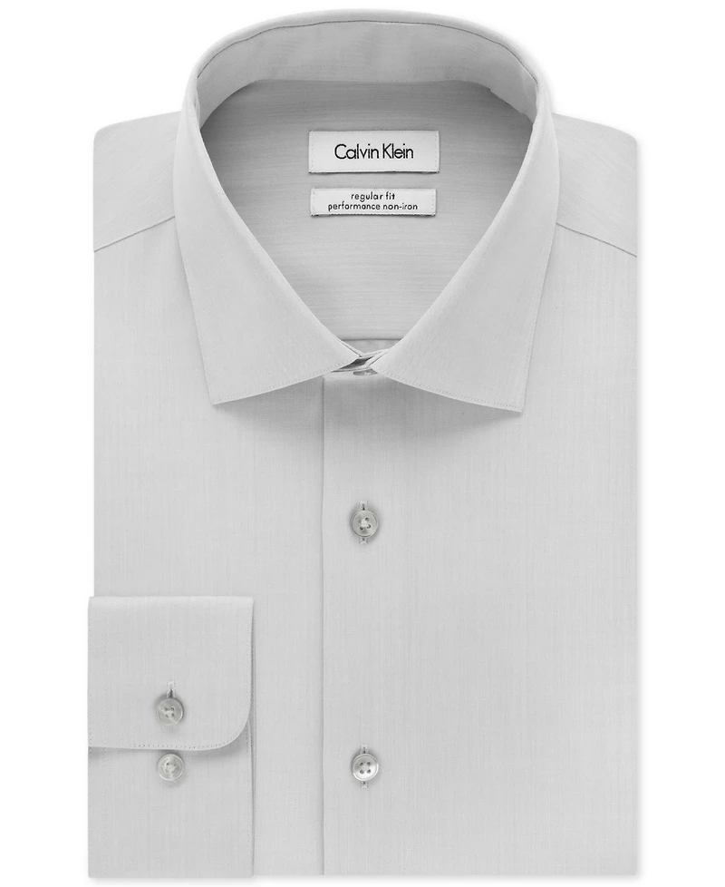Calvin Klein Steel Men's Classic-Fit Non-Iron Performance Herringbone Dress Shirt