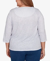 Alfred Dunner Plus Classic Santa and Tree Print Crew Neck Top