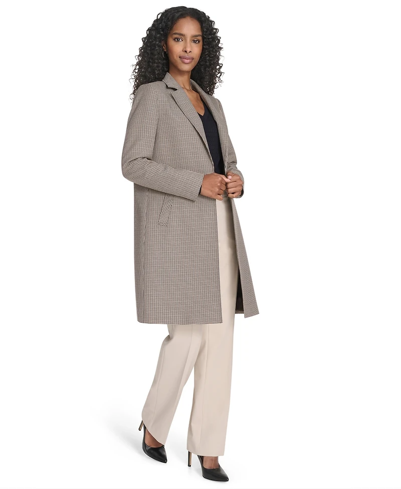 Tommy Hilfiger Women's Houndstooth Pattern Topper Long Jacket