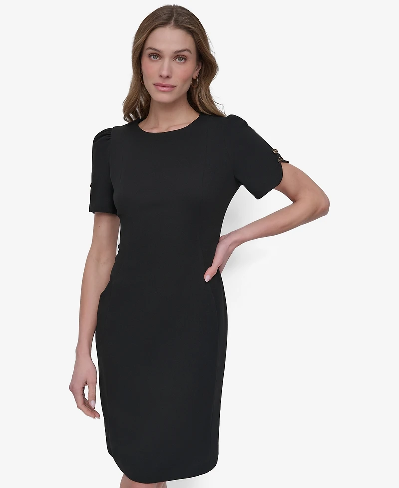 Short Sleeve Scuba Crepe Sheath Dress