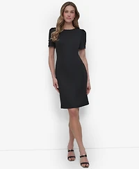 Dkny Women's Short Sleeve Scuba Crepe Sheath Knee-length Dress