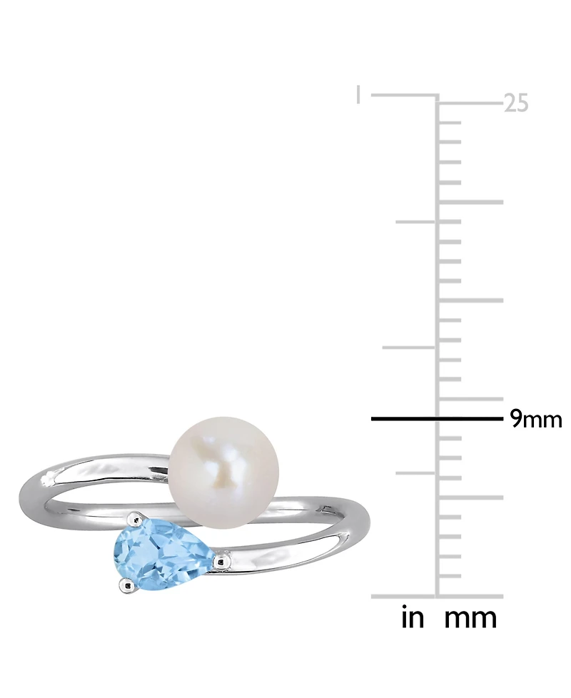 Cultured Freshwater Pearl (6mm) & Blue Topaz (3/8 ct. t.w.) Bypass Ring Sterling Silver