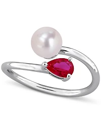 Cultured Freshwater Pearl (6mm) & Lab Grown Ruby (5/8 ct. t.w.) Bypass Ring Sterling Silver