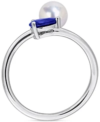 Cultured Freshwater Pearl (6mm) & Lab Grown Sapphire (5/8 ct. t.w.) Bypass Ring Sterling Silver