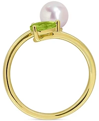 Macy's Gold Flash-Plated Sterling Silver Cultured Freshwater Pearl & Peridot Bypass Ring