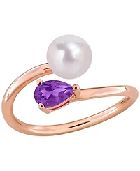 Macy's 18k Rose Gold-Plated Sterling Silver Cultured Freshwater Pearl & Lab-Created Amethyst Ring