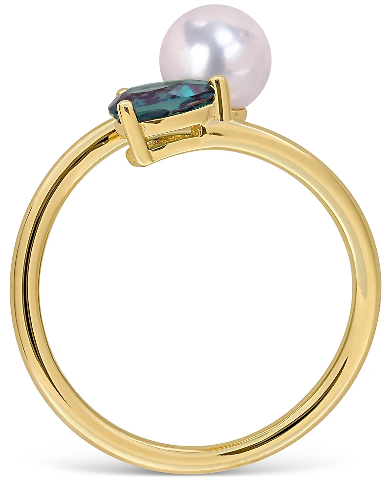 Cultured Freshwater Pearl & Lab-Created Alexandrite Ring (5/8 ct. t.w.) 18k Gold-Plated Sterling Silver
