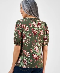 Style & Co Women's Printed Ruffle Puff-Sleeve Top, Macy's Exclusive