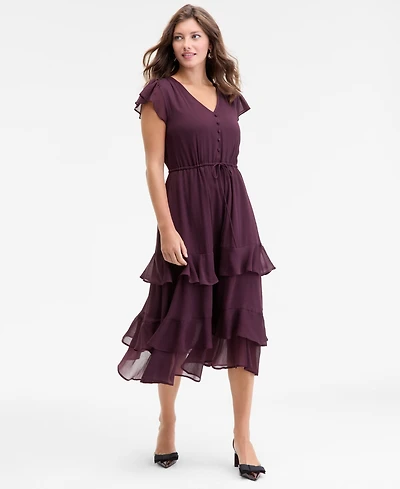 On 34th Women's Chiffon Flutter-Sleeve Tiered-Hem Midi Dress, Macy's Exclusive