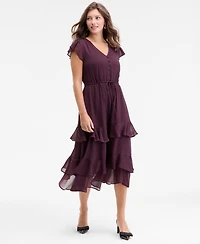 On 34th Women's Chiffon Flutter-Sleeve Tiered-Hem Midi Dress, Macy's Exclusive