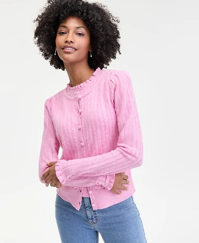 On 34th Women's Puff-Shoulder Pointelle-Knit Cardigan, Macy's Exclusive