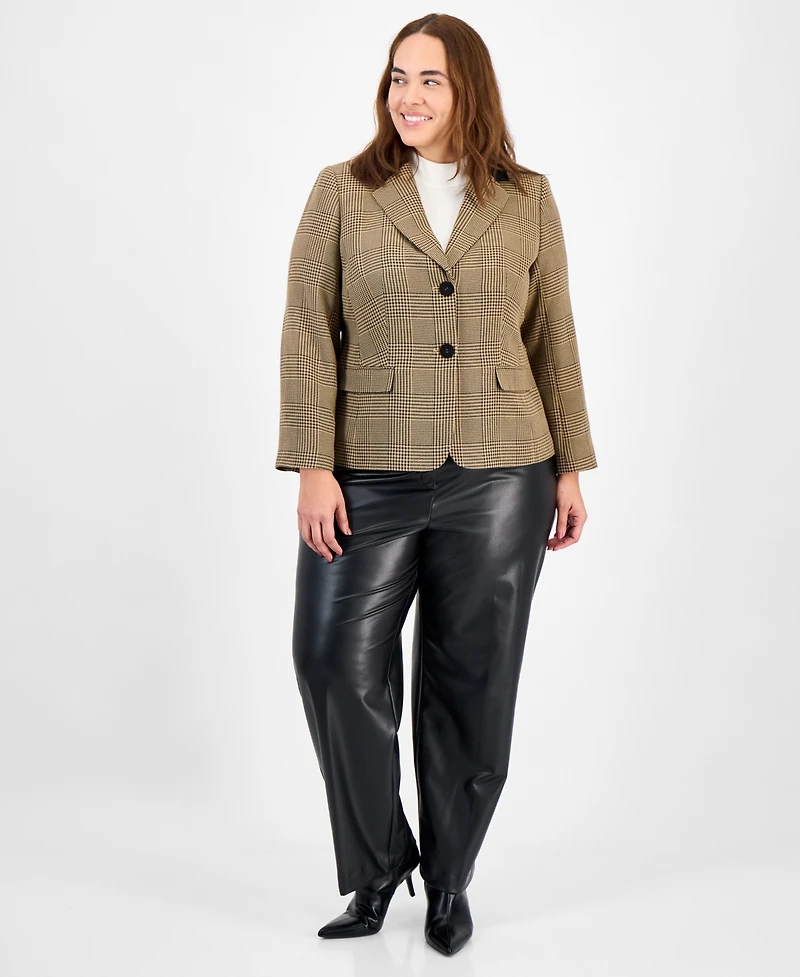 Kasper Plus Plaid Elbow-Patch Two-Button Jacket