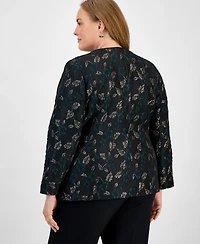 Kasper Plus Metallic Jacquard Collarless One-Button Blazer