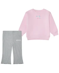 adidas Baby Girls 2-Piece Fleece Pull-On Sweatshirt and Flare-Leg Pants Set