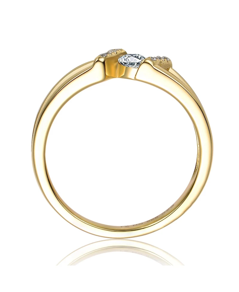 Genevive Sterling Silver 14K Gold Plated Clear Cubic Zirconia Band Ring