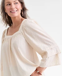 Style & Co Women's Square-Neck 3/4-Sleeve Shine Blouse, Macy's Exclusive