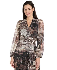 R & M Richards Women's Chiffon Surplice-Neck Midi Dress