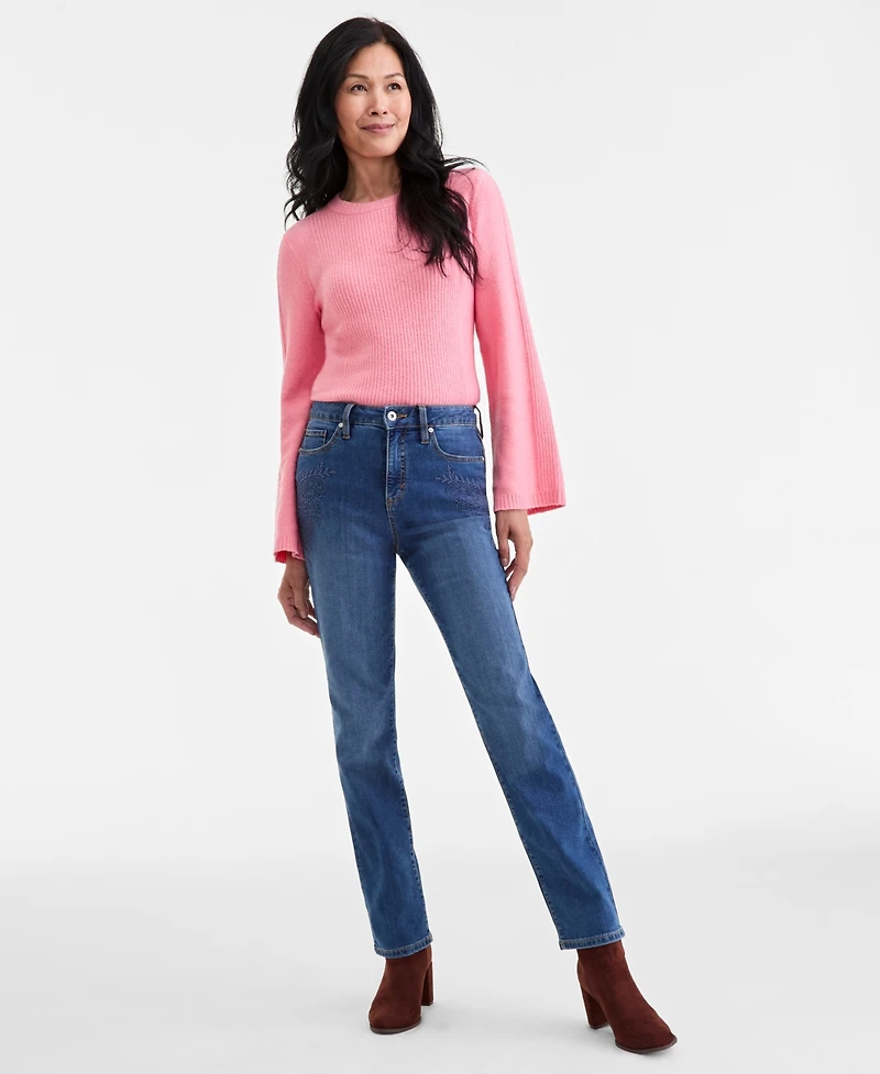 Style & Co Women's Embroidered High-Rise Straight Jeans, Macy's Exclusive