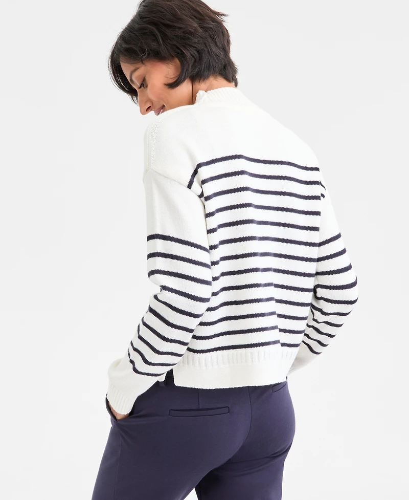 Nautica Jeans Women's Mock-Neck Stripe Long-Sleeve Sweater