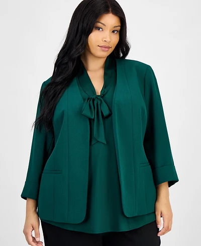 Kasper Plus 3/4-Sleeve Open-Front Blazer