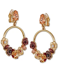 Guess Gold-Tone Floral Jewel Clip-On Hoop Earrings