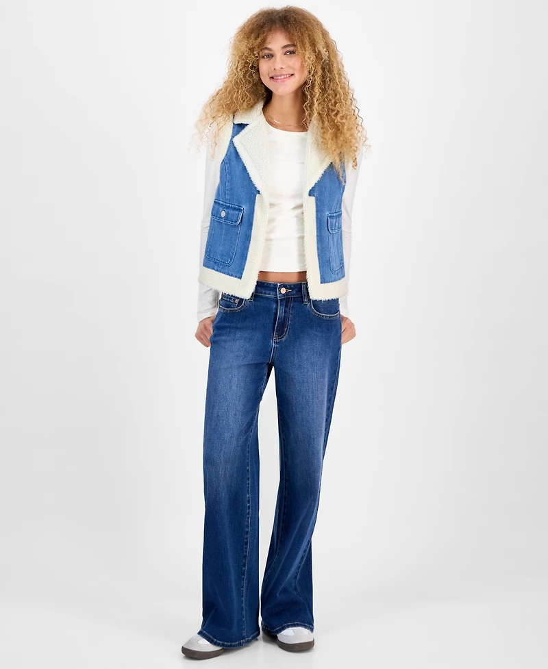 Self Esteem Juniors' Open-Front Denim Sherpa Vest