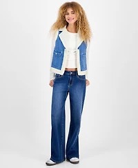 Self Esteem Juniors' Open-Front Denim Sherpa Vest