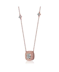 Sterling Silver Cubic Zirconia 18K Rose Gold Plated Square Stud Necklace