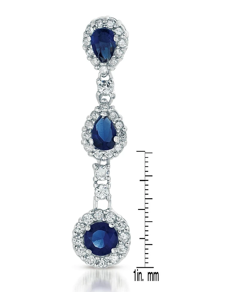 Sterling Silver Clear Cubic Zirconia Linear 3 Prong Dangle Earrings