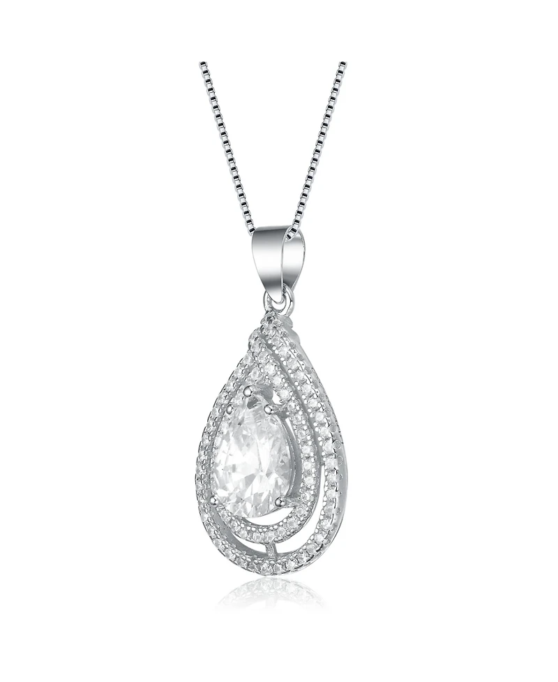Cubic Zirconia Sterling Silver White Gold Plated Pear Shape Pendant