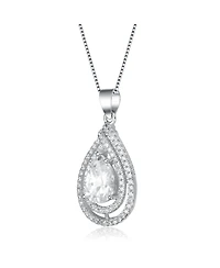 Cubic Zirconia Sterling Silver White Gold Plated Pear Shape Pendant