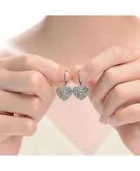Gv Sterling Silver White Gold Plated Two Tone with Clear Cubic Zirconia Leaverback Earrings