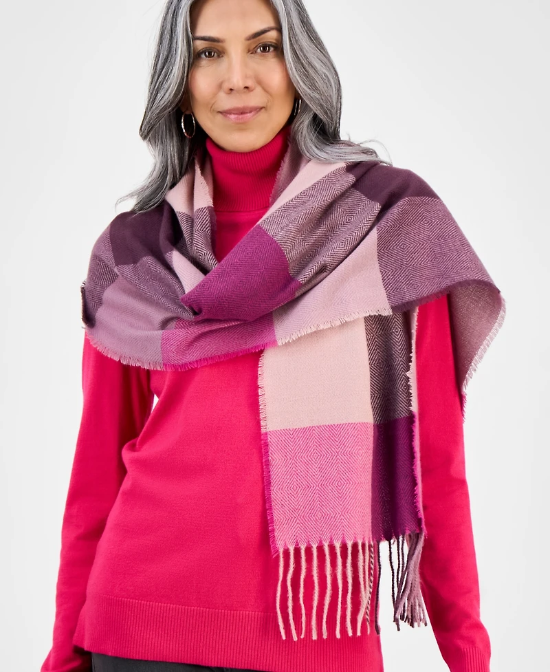 Style & Co Women's Chevron Weave Buffalo Plaid Scarf, Macy's Exclusive