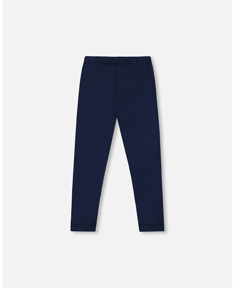 Deux par Big Girls Cotton Jersey Leggings Dark Blue with Cats