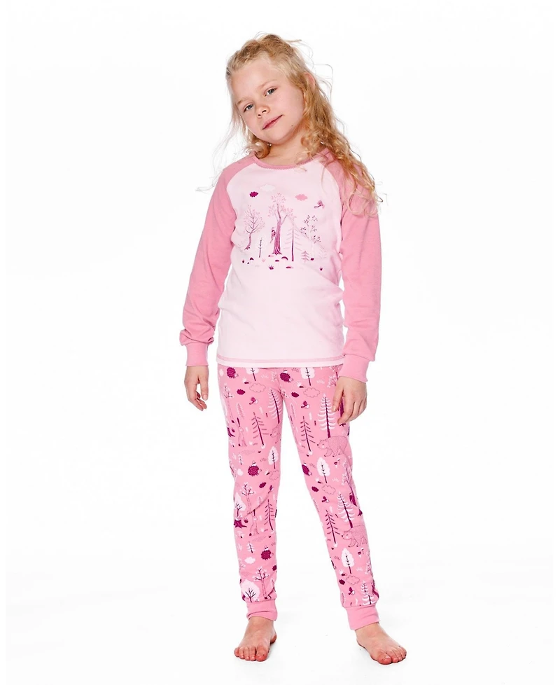 Deux par Girl Cotton Two-Piece Pajamas Pink Forest