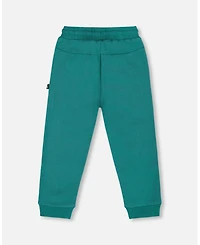 Deux par Baby Boys Fleece Sweatpants with Articulated Knees forest Green