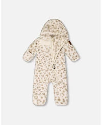 Deux par Baby Girls Mid-Season Plush One Piece Outerwear Cream Leopard Print