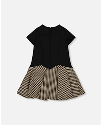 Deux par Deux Girl Short Sleeve Bi-Material Milano and Jacquard Knit Dress Black - Toddler|Child