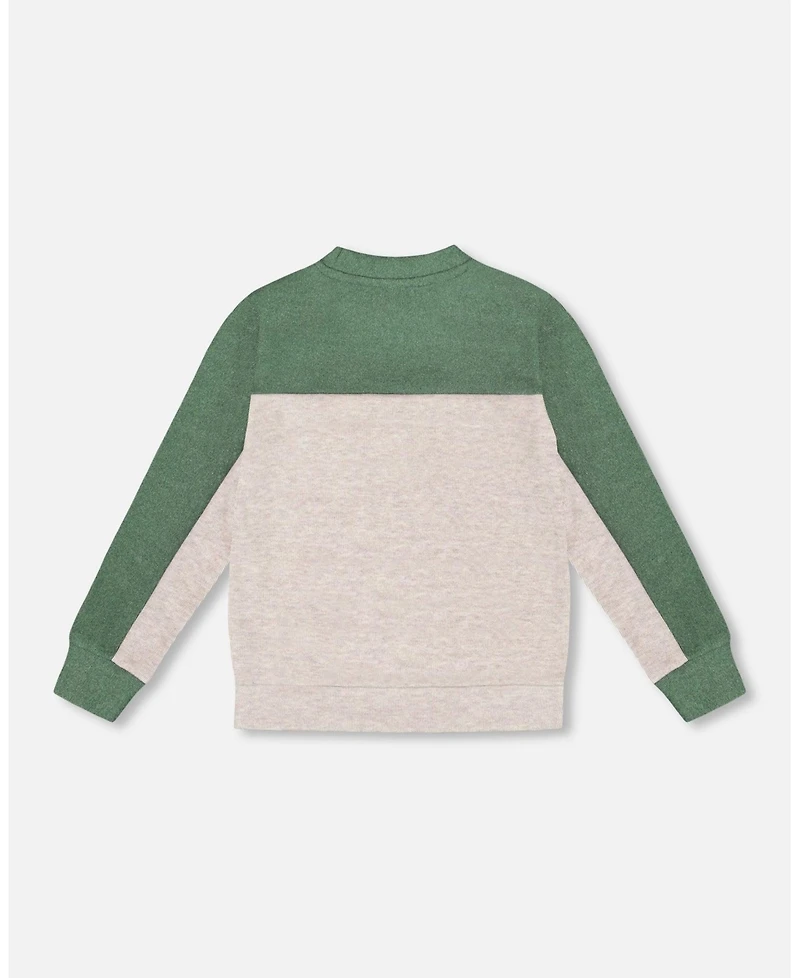 Deux par Boy Long Sleeve Super Soft Brushed Jersey Top Color Block Heather Beige