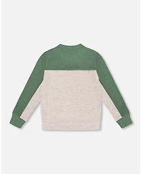 Deux par Boy Long Sleeve Super Soft Brushed Jersey Top Color Block Heather Beige
