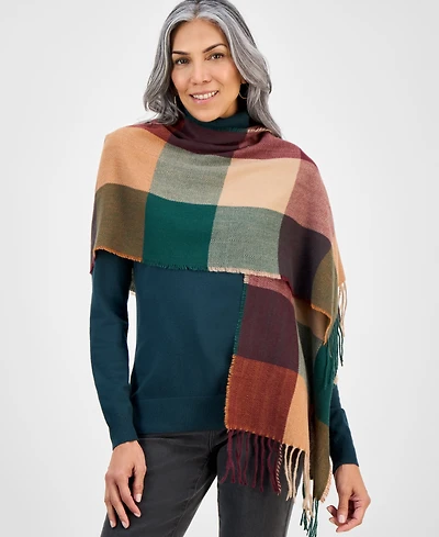 Style & Co Women's Chevron Weave Buffalo Plaid Scarf, Macy's Exclusive