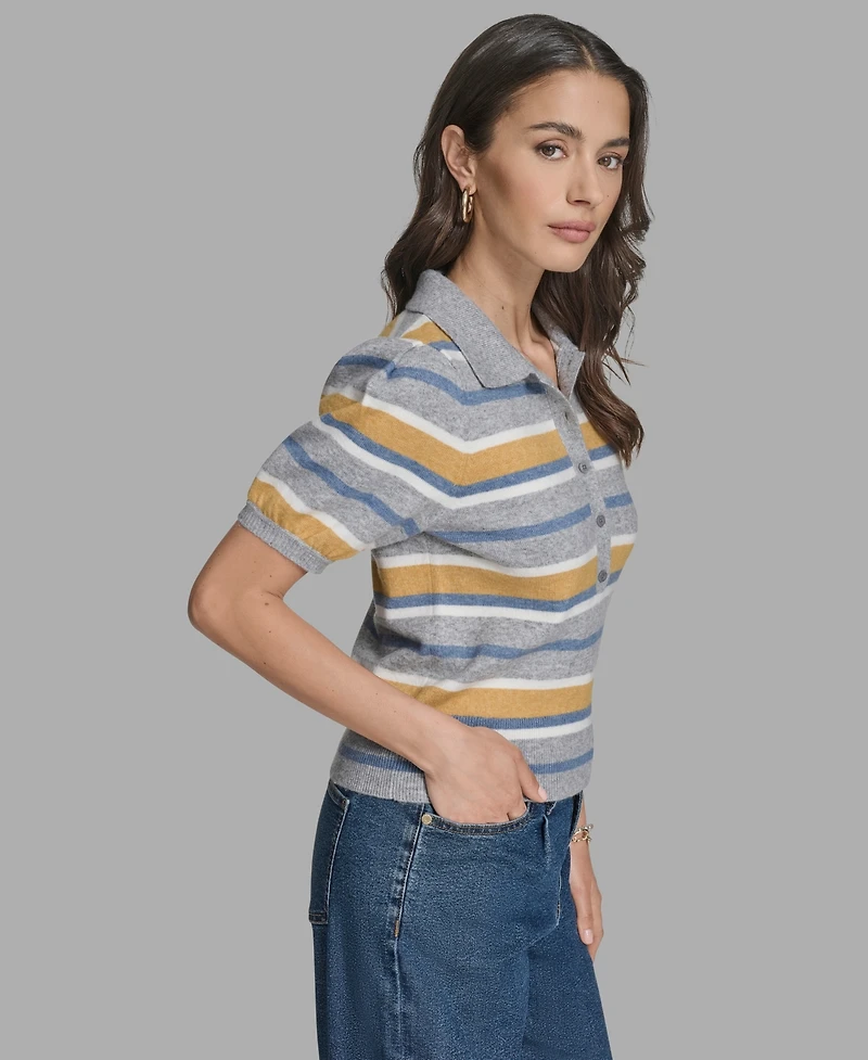Bcbg Women's Short Sleeve Striped Polo Sweater