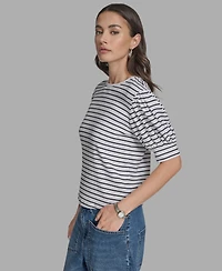 Bcbg Women's Short Sleeve Stripe Crewneck Top