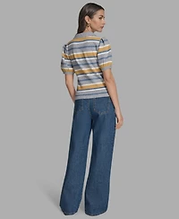 Bcbg Women's Short Sleeve Striped Polo Sweater
