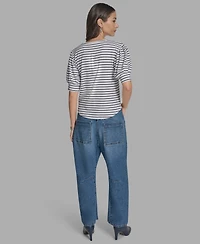 Bcbg Women's Short Sleeve Stripe Crewneck Top
