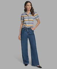 Bcbg Women's Short Sleeve Striped Polo Sweater