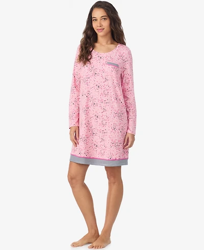 Cuddl Duds Women's Stars Print Long Sleeve Short Sleepshirt