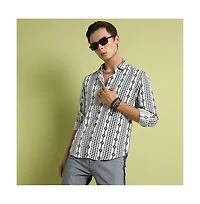 Campus Sutra Men's Black & Grey Geometric Aztec Print Shirt