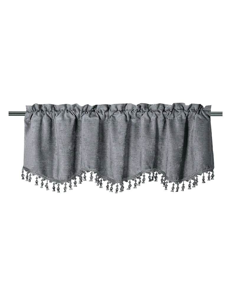 Kate Aurora Rod Pocket Luxurious Chenille Oversized Window Valance With A Beaded Tasseled Trim