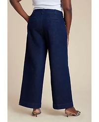 Eloquii Women's Sailor Gold Button Comfort Stretch Trouser Jean